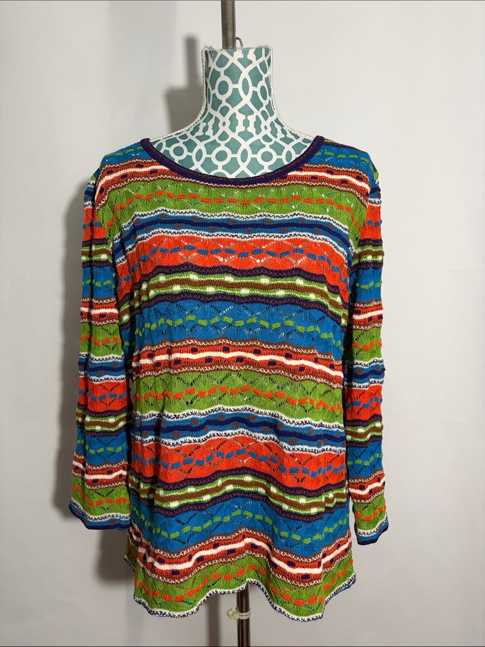 Missoni VTG Pull Over Crocheted Sweater 3/4 Sleeve Open Knit Size 44 or Large
